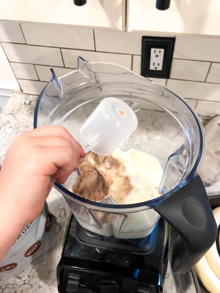 making banana swirl smoothie with just ingredients protein powder